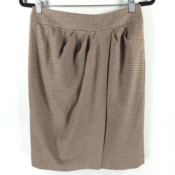 NWT J. McLaughlin MADDIE Pleated Plaid Skirt TAUPE/BROWN/BLACK HOUNDSTOOTH Sz 6 - Picture 1 of 10